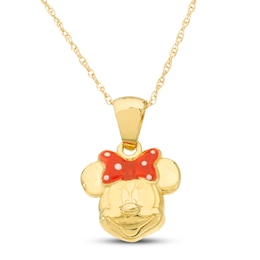 Children's Minnie Mouse Enamel Necklace 14K Yellow Gold 13&quot;
