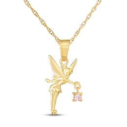 Children's Tinkerbell Pink Cubic Zirconia Necklace 14K Yellow Gold 13&quot;