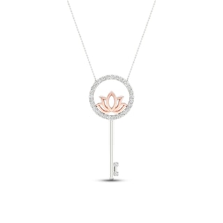 10K White Gold Diamond Lotus Flower Enhancable Pendant Necklace