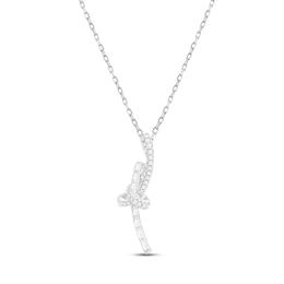 Diamond Necklace 1/4 ct tw Round & Baguette-cut 10K White Gold 18&quot;