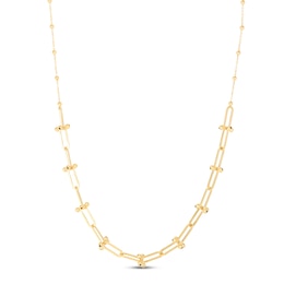 Link Chain Bead Necklace 14K Yellow Gold 18&quot;