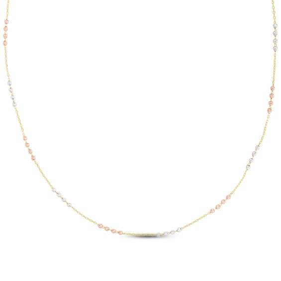 Diamond-Cut Bead Necklace 14K Tri-Tone Gold 17"