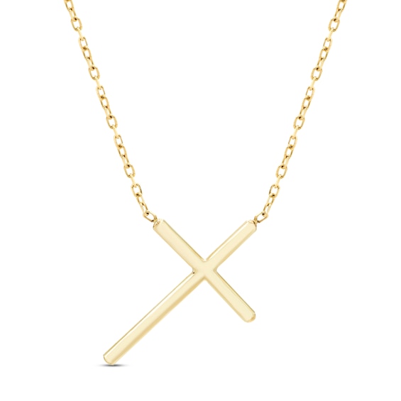 Slanted Cross Necklace 10K Yellow Gold 18"