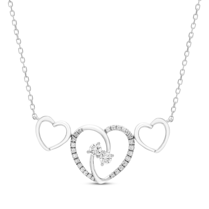 Main Image 1 of Diamond Triple-Heart Necklace 1/3 ct tw Sterling Silver 18&quot;