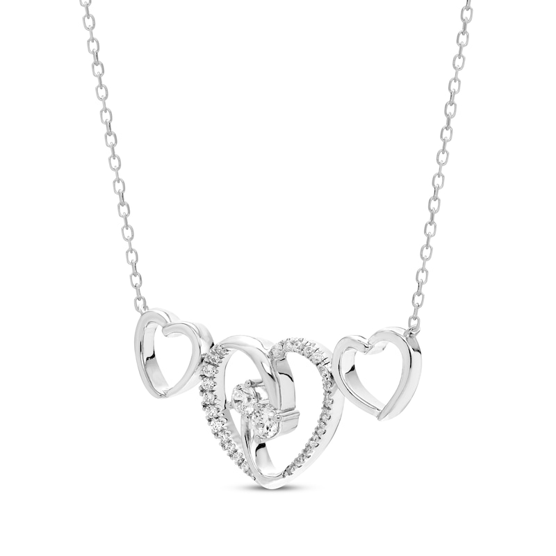 Main Image 2 of Diamond Triple-Heart Necklace 1/3 ct tw Sterling Silver 18&quot;