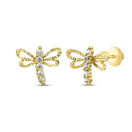 Children's Cubic Zirconia Dragonfly Stud Earrings 14K Yellow Gold