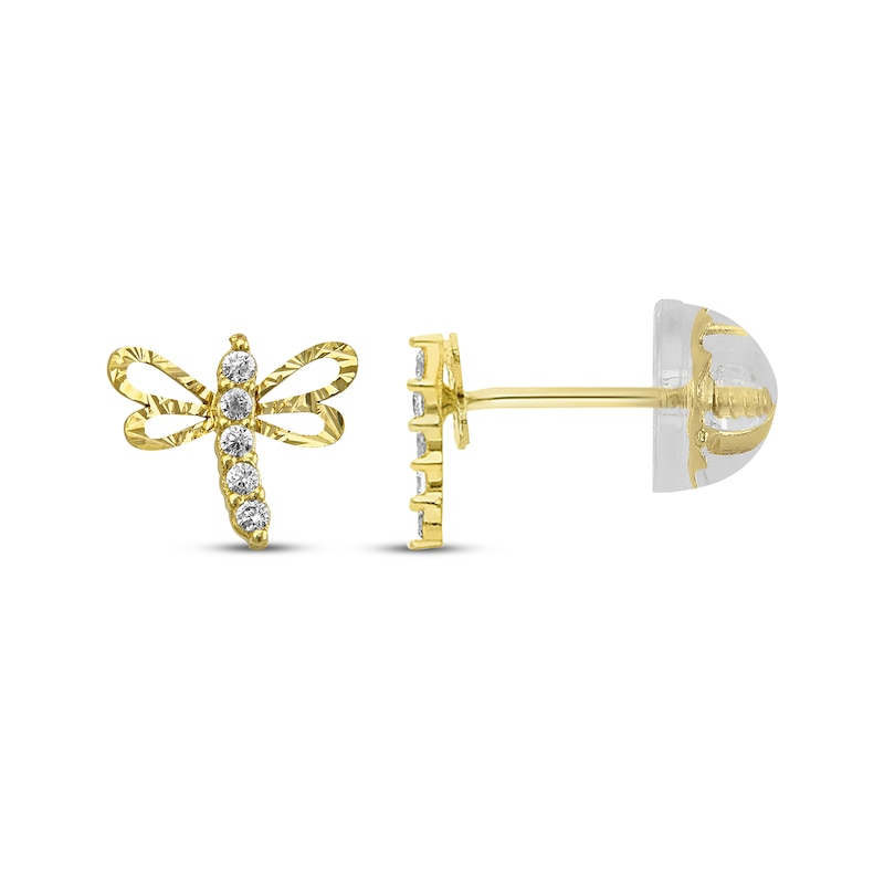 Main Image 1 of Children's Cubic Zirconia Dragonfly Stud Earrings 14K Yellow Gold