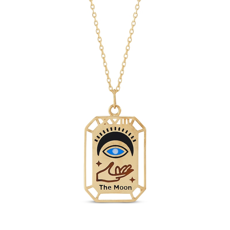 Main Image 1 of &quot;The Moon&quot; Tarot Card Enamel Necklace 10K Yellow Gold 18&quot;