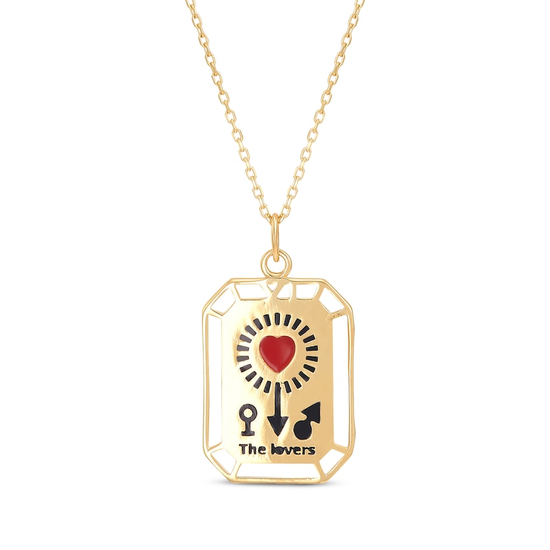 Main Image 1 of &quot;The Lovers&quot; Tarot Card Enamel Necklace 10K Yellow Gold 18&quot;