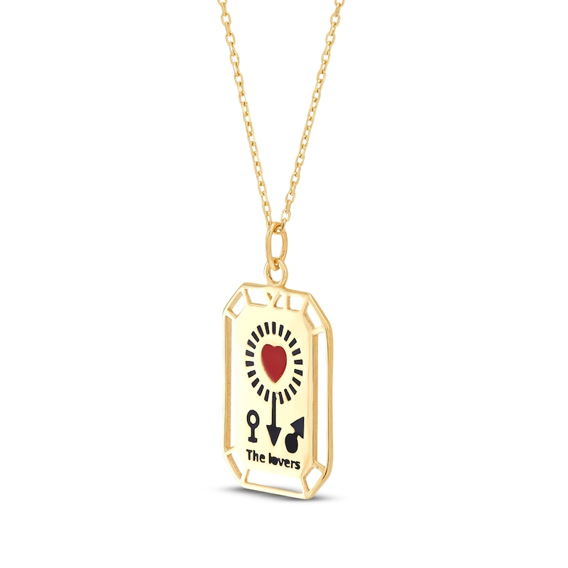 Main Image 2 of &quot;The Lovers&quot; Tarot Card Enamel Necklace 10K Yellow Gold 18&quot;