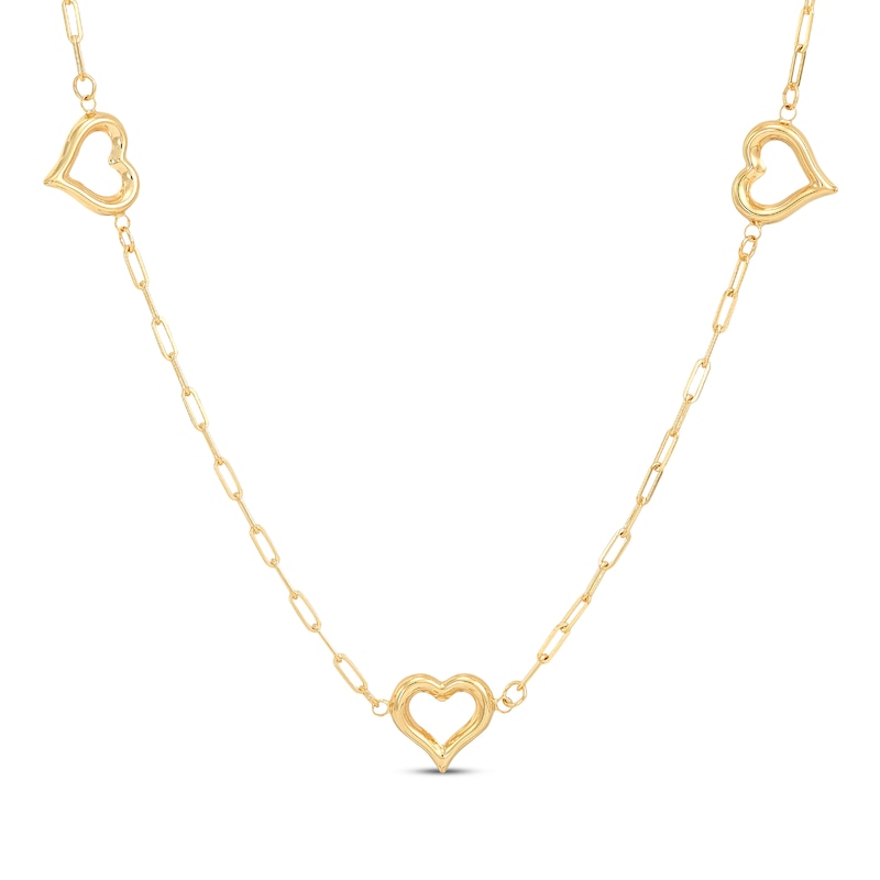 Main Image 1 of Polished Heart Outline Paperclip Station Necklace 14K Yellow Gold 18&quot;