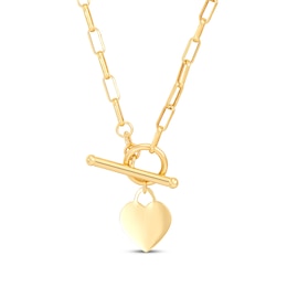 Heart Toggle Paperclip Necklace 14K Yellow Gold 17&quot;