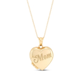 &quot;Mom&quot; Engraved Heart Locket 10K Yellow Gold 18&quot;