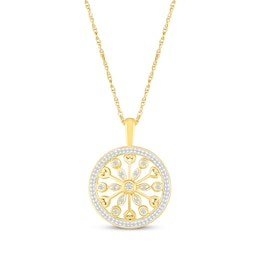 Diamond Hearts & Flower Medallion Necklace 1/6 ct tw 10K Yellow Gold 18&quot;