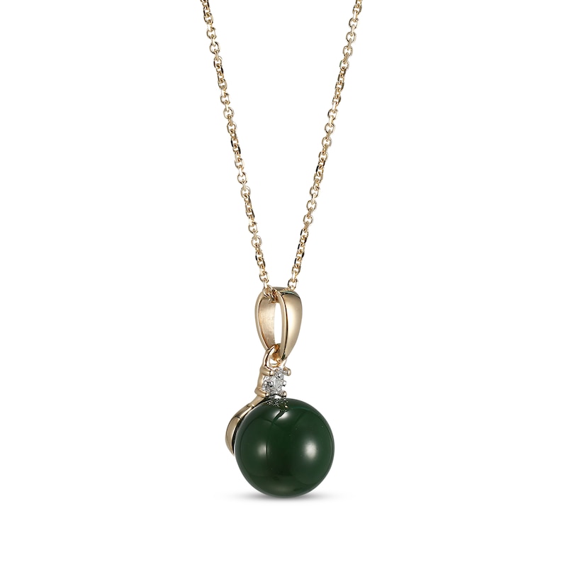 Main Image 2 of Jade Bead & Diamond Accent Necklace 14K Yellow Gold 18&quot;