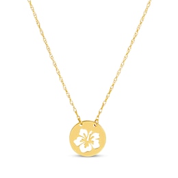 Hibiscus Flower Cutout Charm Necklace 14K Yellow Gold 18"