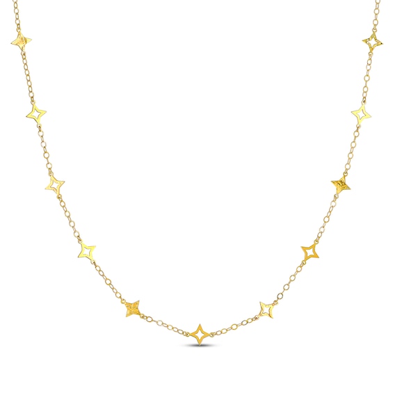 Four-Point Star Station Necklace 14K Yellow Gold 18"