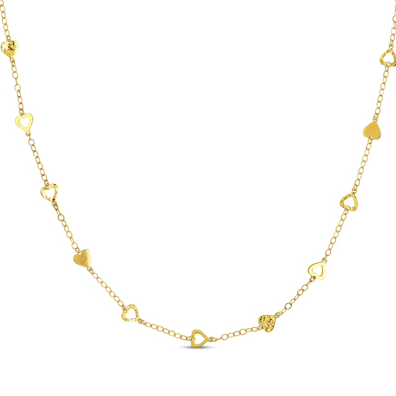 Main Image 1 of Hearts Station Necklace 14K Yellow Gold 18&quot;