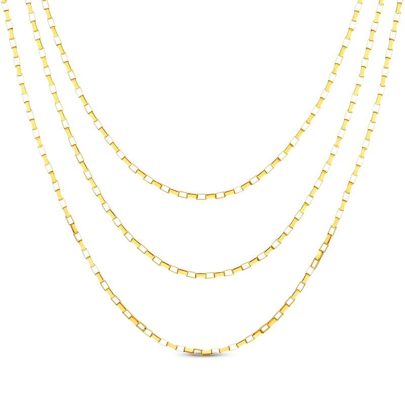 Main Image 1 of Three-Strand Solid Box Chain Necklace 14K Yellow Gold 18&quot;