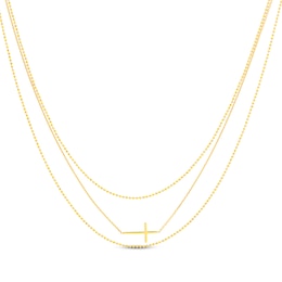 Three-Strand Sideways Cross Necklace 14K Yellow Gold 18&quot;