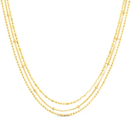 Mixed Bead Three-Strand Chain Necklace 14K Yellow Gold 18&quot;