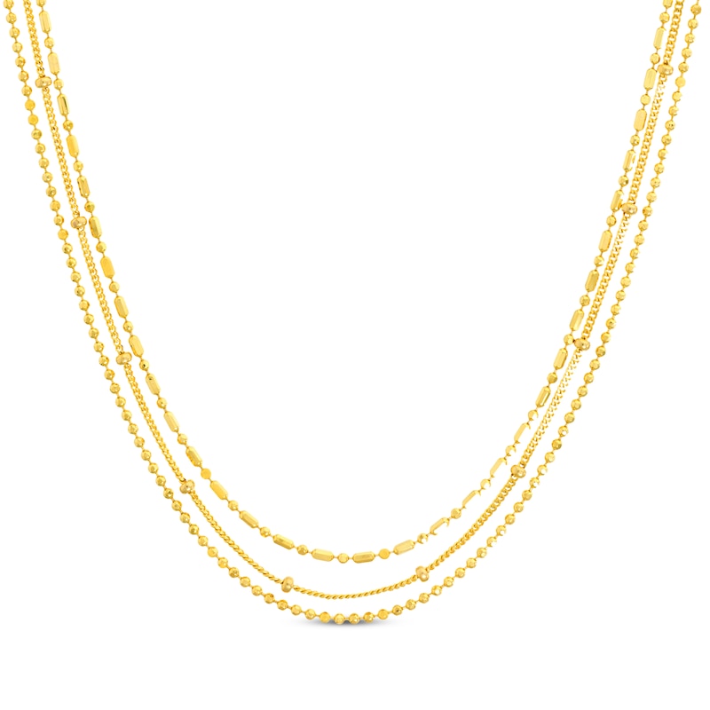 Main Image 1 of Mixed Bead Three-Strand Chain Necklace 14K Yellow Gold 18&quot;