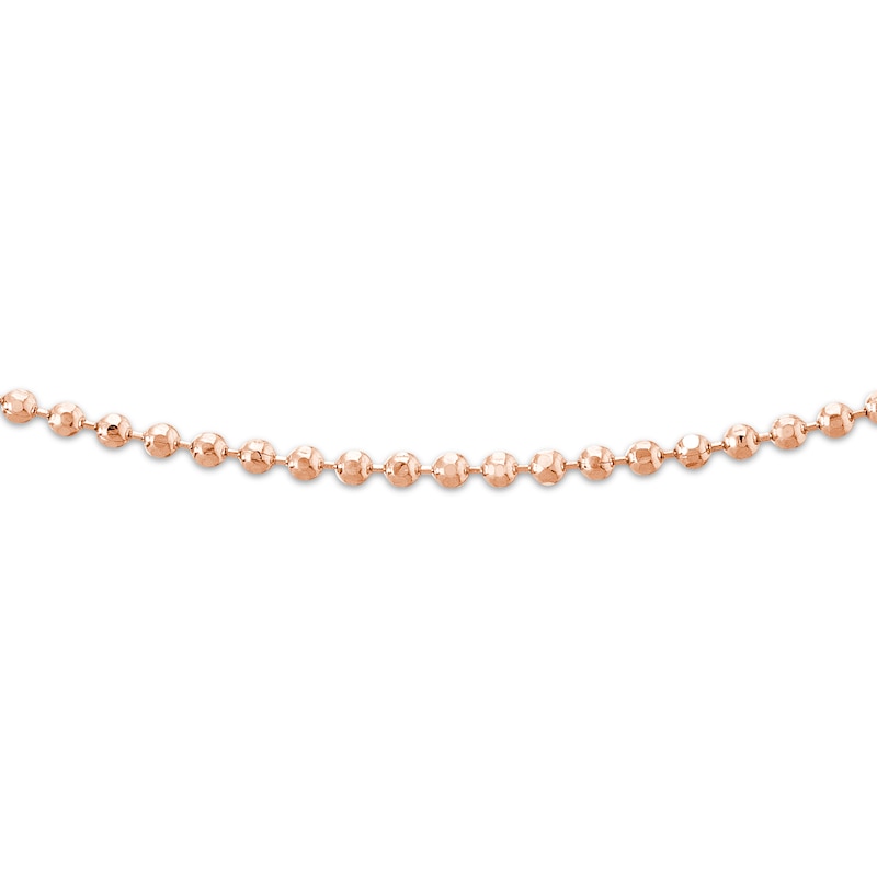 Diamond-Cut Solid Bead Chain Choker Necklace 14K Rose Gold 16"