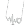 Thumbnail Image 1 of Diamond Heartbeat & Heart Outline Necklace 1/15 ct tw Sterling Silver 18"