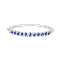 Oval-Cut Blue Lab-Created Sapphire & White Lab-Created Sapphire Swirl Bangle Bracelet Sterling Silver