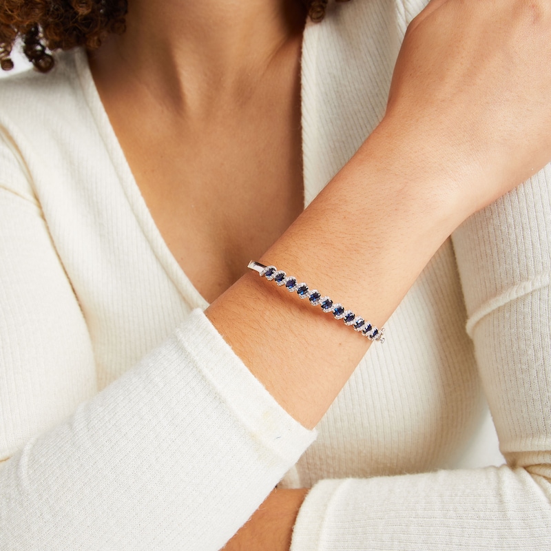 Main Image 2 of Oval-Cut Blue Lab-Created Sapphire & White Lab-Created Sapphire Swirl Bangle Bracelet Sterling Silver