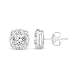 Diamond Cushion-Shaped Halo Stud Earrings 1 ct tw 10K White Gold