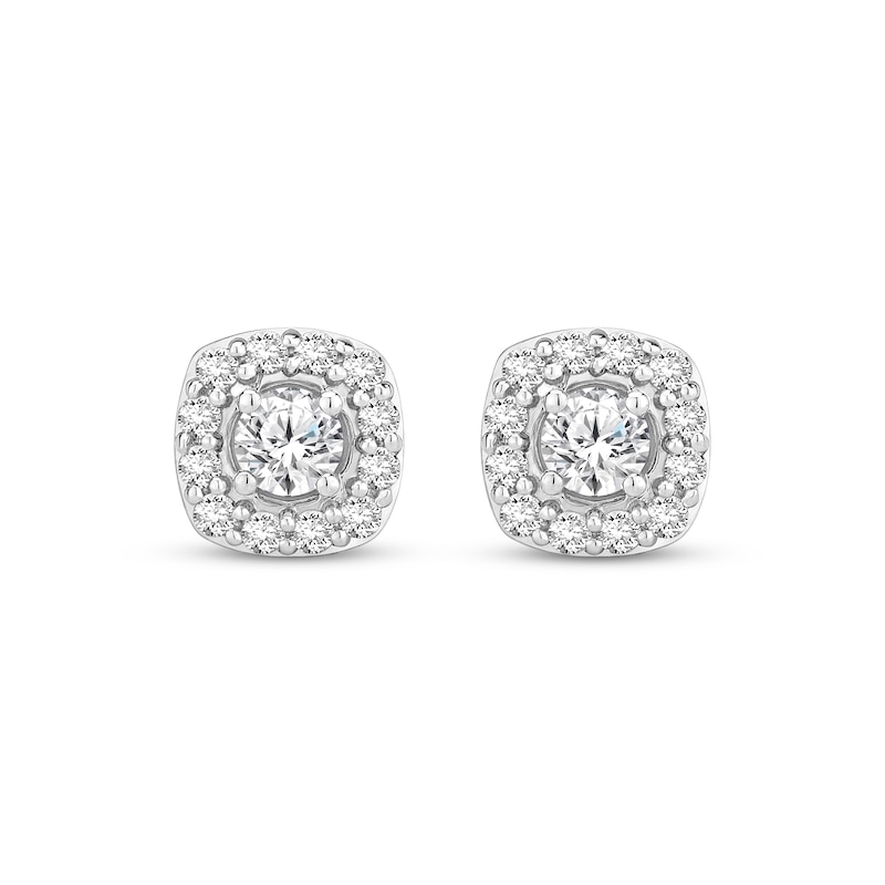 Main Image 2 of Diamond Cushion-Shaped Halo Stud Earrings 1 ct tw 10K White Gold