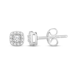 Diamond Cushion-Shaped Halo Stud Earrings 1/4 ct tw 10K White Gold