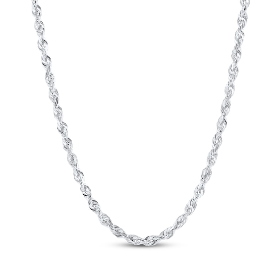 Solid Glitter Rope Chain Necklace 2.4mm 14K White Gold 20"