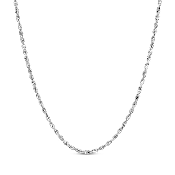 Solid Glitter Rope Chain Necklace 2.4mm 14K White Gold 30"