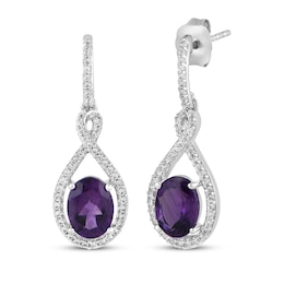 Oval-Cut Amethyst & White Lab-Created Sapphire Drop Earrings Sterling Silver