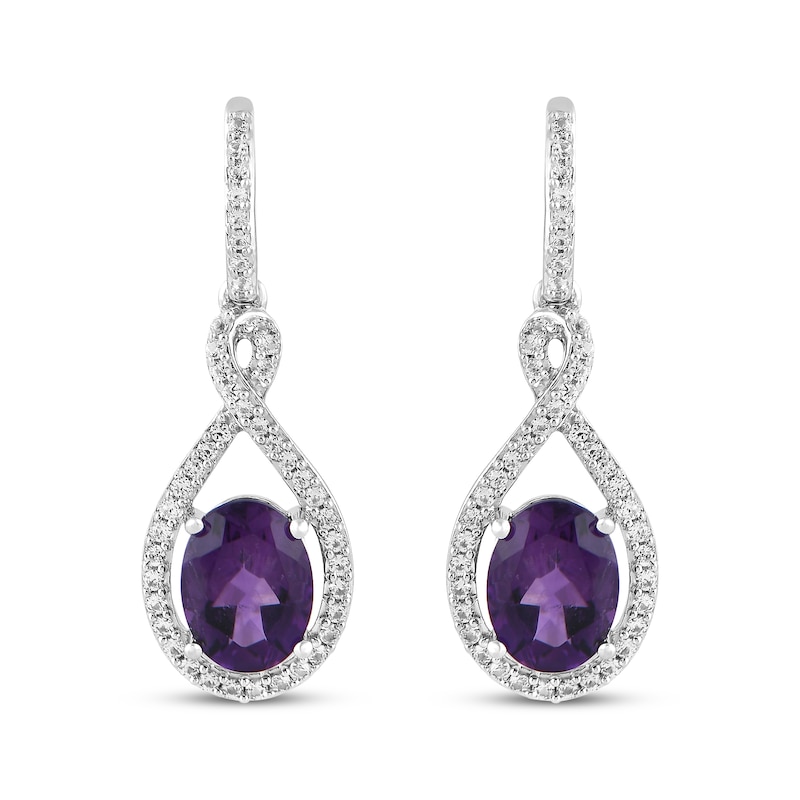 Main Image 2 of Oval-Cut Amethyst & White Lab-Created Sapphire Drop Earrings Sterling Silver