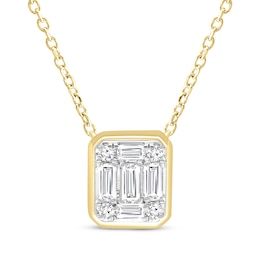 Baguette & Round-Cut Multi-Diamond Bezel-Look Necklace 1/5 ct tw 10K Yellow Gold 18&quot;