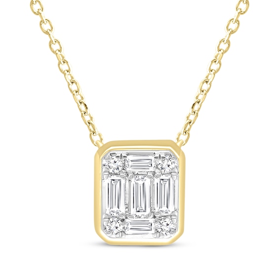 Baguette & Round-Cut Multi-Diamond Bezel-Look Necklace 1/5 ct tw 10K Yellow Gold 18"