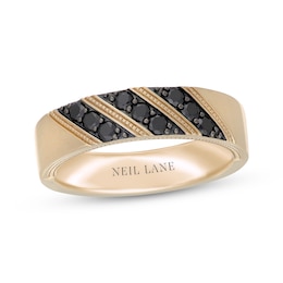 Neil Lane Men's Black Diamond Diagonal Three-Row Wedding Band 1/2 ct tw 14K Yellow Gold