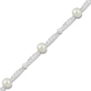 Thumbnail Image 2 of Cultured Pearl & White Lab-Created Sapphire Link Bracelet Sterling Silver 7.5&quot;