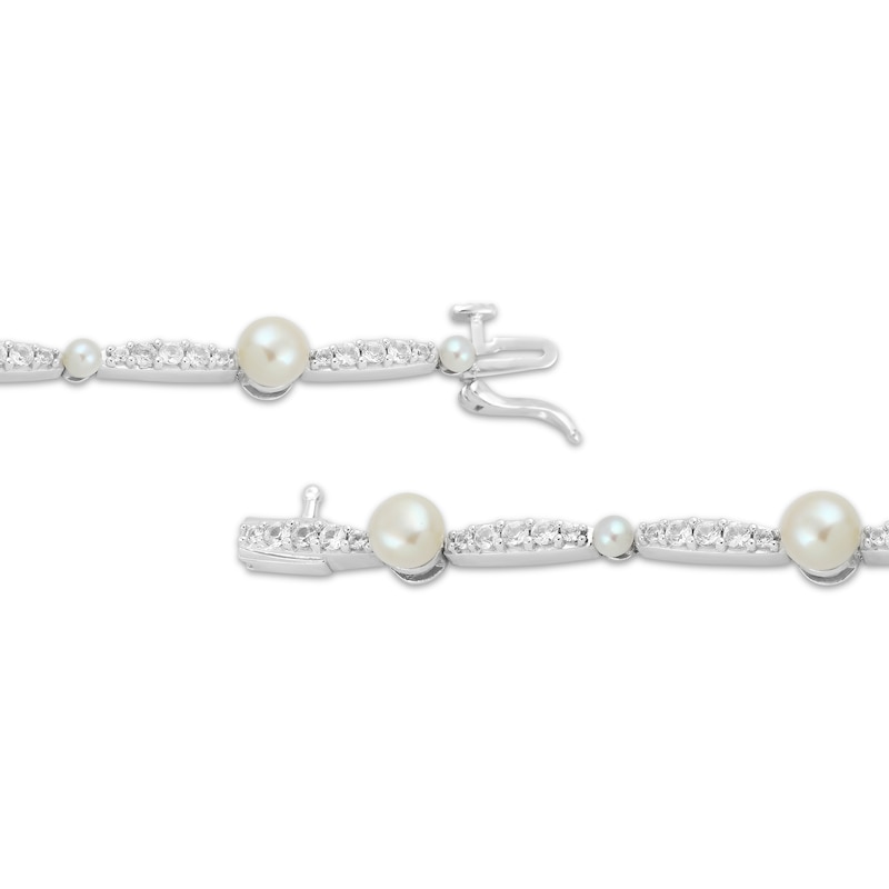 Main Image 3 of Cultured Pearl & White Lab-Created Sapphire Link Bracelet Sterling Silver 7.5&quot;