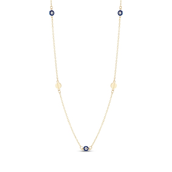 Diamond-Cut Evil Eye Station Necklace 14K Yellow Gold 18"