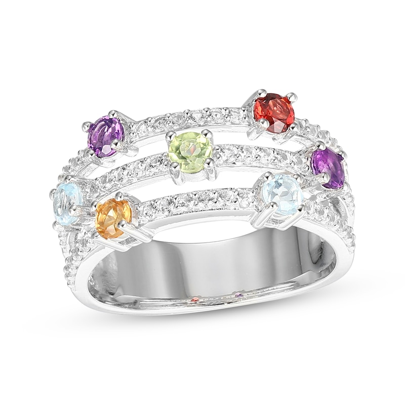 Main Image 1 of Citrine, Garnet, Amethyst, Peridot, Sky Blue Topaz & White Lab-Created Sapphire Ring Sterling Silver