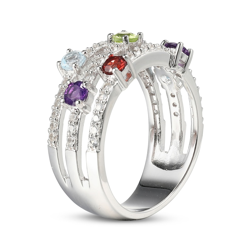 Main Image 2 of Citrine, Garnet, Amethyst, Peridot, Sky Blue Topaz & White Lab-Created Sapphire Ring Sterling Silver