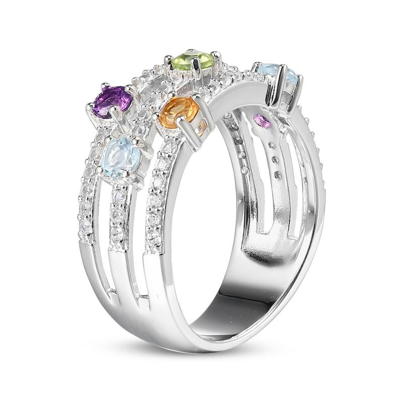 Main Image 3 of Citrine, Garnet, Amethyst, Peridot, Sky Blue Topaz & White Lab-Created Sapphire Ring Sterling Silver