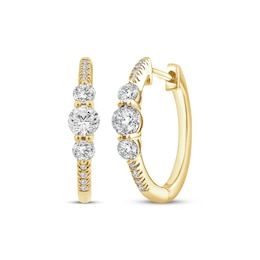 Memories Moments Magic Diamond Three-Stone Hoop Earrings 5/8 ct tw 10K Yellow Gold