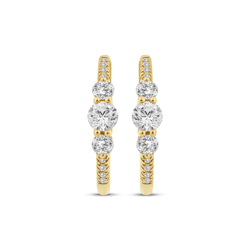 Main Image 2 of Memories Moments Magic Diamond Three-Stone Hoop Earrings 5/8 ct tw 10K Yellow Gold