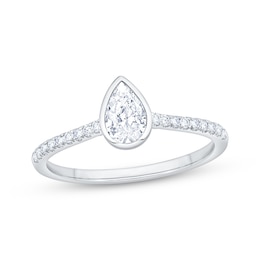 Pear-Shaped Diamond Bezel-Set Engagement Ring 5/8 ct tw 14K White Gold
