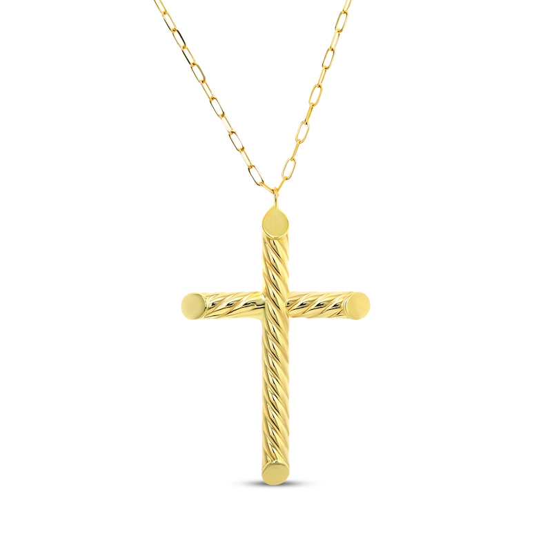 Reaura Rope Twist Cross Necklace Repurposed 14K Yellow Gold 18"